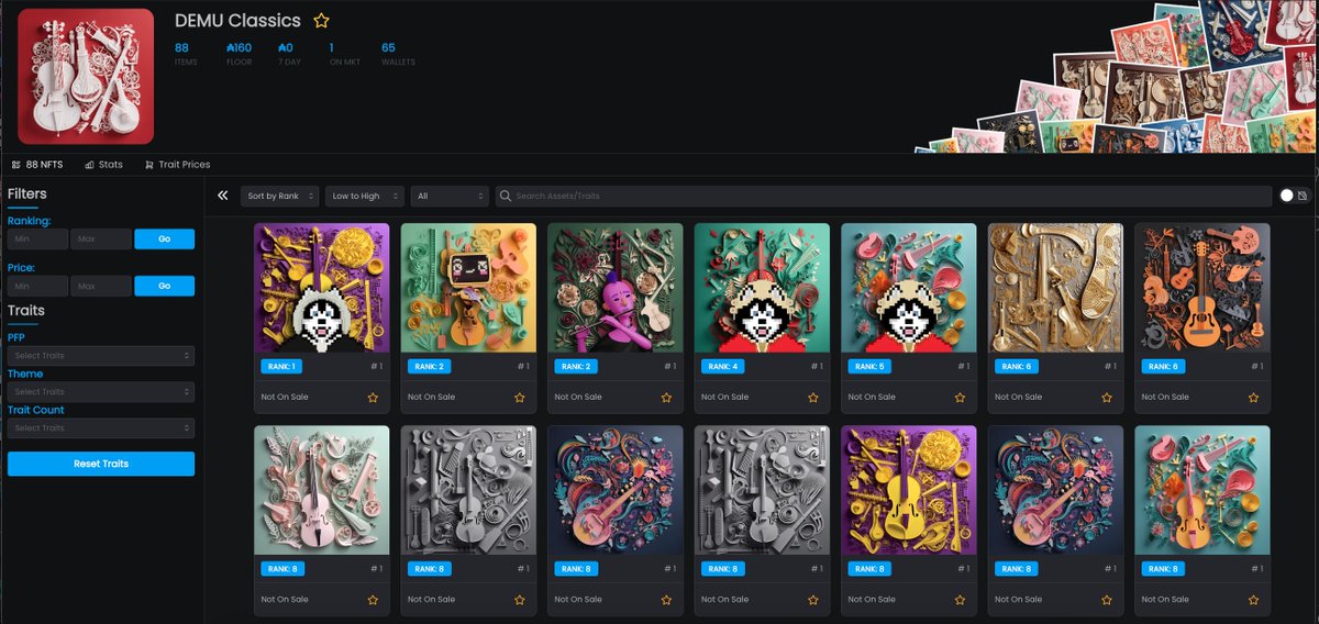 CnftTools's tweet image. @DEMUPro  are live on cnft.tools, check our their listing below:

cnft.tools/demuclassics

#demuclassic #cnfttools #cnft