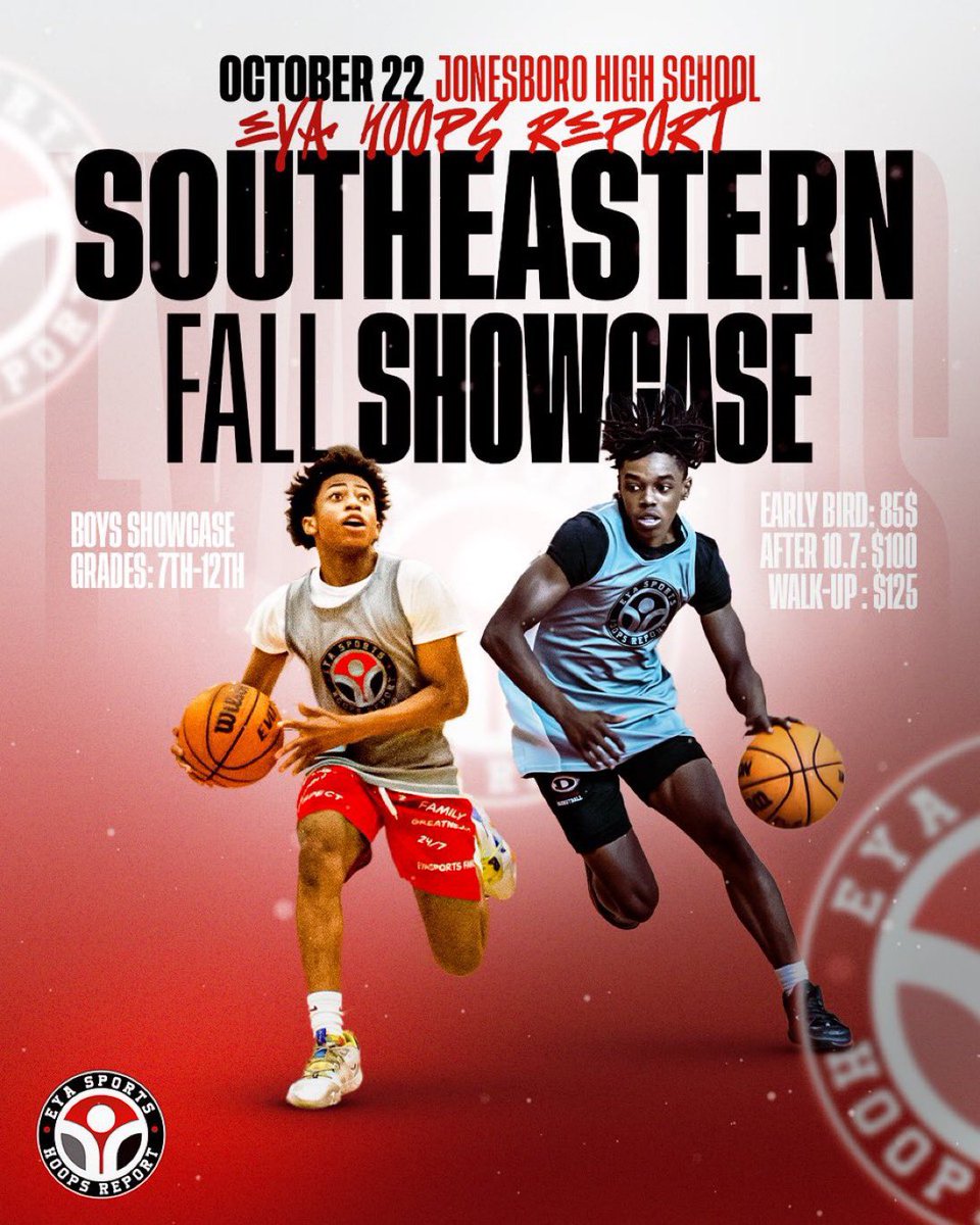 eyasportsd's tweet photo. EYA Hoops Report Southeast Showcase 

✅Media Coverage
✅Evaluators
✅College Coaches

📍Jonesboro HS
⏱10 am
🗓October 22nd 

🚨Limited Spots🚨

 🏀 Classes 2029 - 2024

🔒LOCK IN YOUR SPOT⤵️
https://t.co/MPBpG0tc9y

Lock 🔐 In Rate:  $85 
Early Bird 🦅 Registration until 10/8 https://t.co/LuJLplGCzN