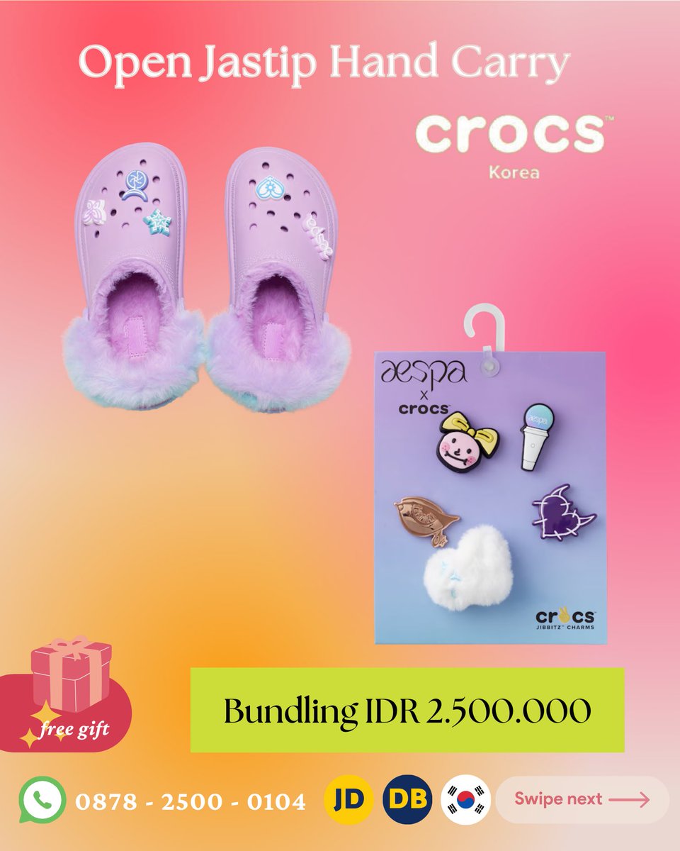 jastipdok's tweet photo. 𝗢𝗽𝗲𝗻 𝗝𝗮𝘀𝘁𝗶𝗽 𝗛𝗮𝗻𝗱 𝗖𝗮𝗿𝗿𝘆 𝗯𝘆 @𝗷𝗮𝘀𝘁𝗶𝗽.𝗱𝗼𝗸 🇰🇷
CROCS x AESPA 
✅ Sandals IDR 2.190.000
✅ Jibbits IDR 390.000 
✅ Bundling IDR 2.500.000 

WA 0878-2500-0104 
#AESPA #jastipcrocs #jastipaespa #wtsaespa https://t.co/KduXZhzeHD