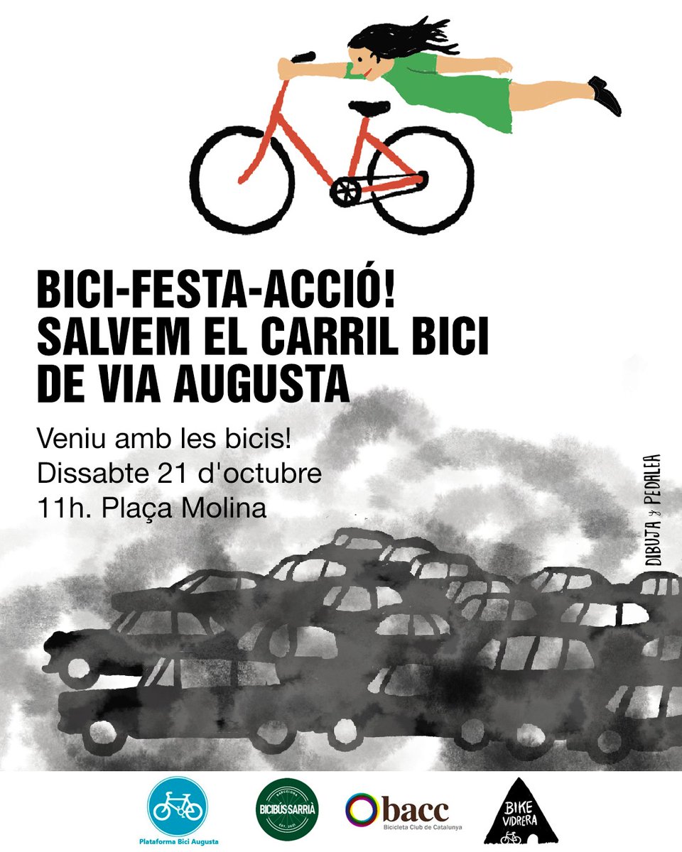 El proper 21 d'Octubre, Salvem el carril bici de Via Augusta!!!! #menysfumsmessomriures 🚲🚲🚲🚲🚲🚲‼️