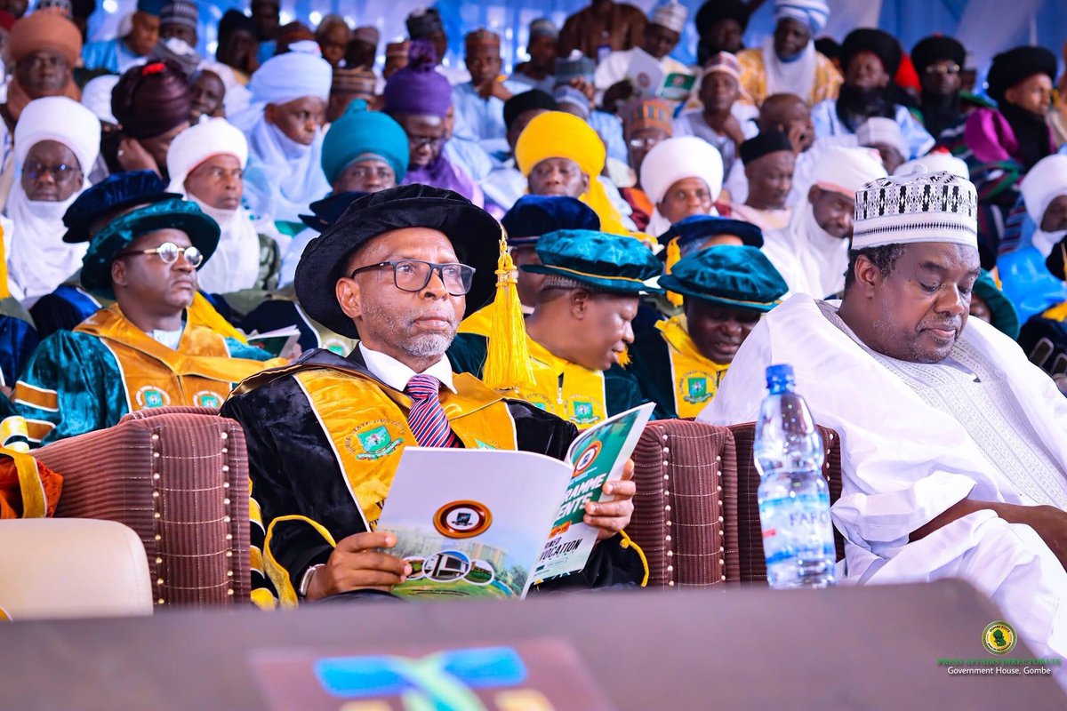 Safiyanudm's tweet photo. 7th October, 2023 

Governor Inuwa, Minister of Transport, TETfund Boss, Other Dignitaries in Attendance as Gombe Varsity Holds Combined Convocation

....Idris Mohammed Now Professor Emeritus,  As Former SGF, ex-Finance Minister, Gombe 70- Year Old Inventor, Others Receive Honorary Degrees 

.... Gombe Governor Charges Varsity To Introduce New Programmes To Meet Skills Requirements Of Emerging Sectors

...Says GSU Tuition Fees To Remain Affordable 

Governor, Muhammadu Inuwa Yahaya, CON has tasked Gombe State University to consider  introducing new academic programmes tailored towards equipping students with the skills required by the burgeoning industries emerging within the state, especially with the oil exploration at Kolmani and the establishment of the Muhammadu Buhari Industrial Park.

He also urged the institution to develop Innovative ways to attract funding through building partnership in order to meet its obligation.

The Governor gave the charge on Saturday, while speaking at the 10th, 11th, 12th and 13th combined convocation ceremony of the Gombe State University (GSU) held at the institution's complex. 

Recognizing the industrial evolution of Gombe State as the prominent commercial hub within the northeast sub-region, the governor said: “With the commencement of oil exploration in Kolmani, the industrial transformation of Gombe State through the Muhammadu Buhari Industrial Park, and our investment drive across many areas; there is the need for the university to introduce new programs in order to meet the skill requirements in those emerging sectors” he said. 

He however emphasized that his administration is fully aware of the challenges being faced by the University, particularly in terms of funding as it seeks to expand its current infrastructure to accommodate the growing demands for higher education and the introduction of new programmes at both undergraduate and postgraduate levels.

Governor Inuwa,  who is also the visitor to the university,  assured that his administration will continue to support the GSU into a reference point centre for learning and a source of pride to the people of Gombe State and Nigeria at large.

Speaking on the achievements of his administration in the education sector in the previous tenure, the Governor noted that 1,640 classrooms across 350 primary and secondary schools across the state were constructed/ renovated to provide quality education and enhance enrollment of students. 

He said the state government under his leadership has equally upgraded 5 secondary schools into mega schools standard with a provision to accommodate 5,000 students each, bringing it to a total of 25,000 combined.

"We equally employed 1000 teachers among other projects. As a result of that development, Gombe State witnessed rapid increase in the percentage of candidates in our public schools who pass the West Africa School Certificate Examination with five credits and above including Maths and English from 28 percent in 2019 to 73 and 78 percent in 2021 and 2022"

As we continue to place premium on higher education, many institutions of higher learning are increasing tuition fees thus putting higher education beyond the reach of the common man. I will like to assure you that we are going to ensure that Gombe State University tuition fees remain within the affordable limit" , he said.  

The Governor however stressed that Government alone cannot continuously provide the financial needs of institutions of higher learning hence it has become imperative for the University to develop innovative ways to attract funding through building partnership in order to improve revenue so as to meet its obligation.

He commended the University's Chancellor, pro chancellor, and members of the governing council for their valuable inputs in directing the affairs of the University.