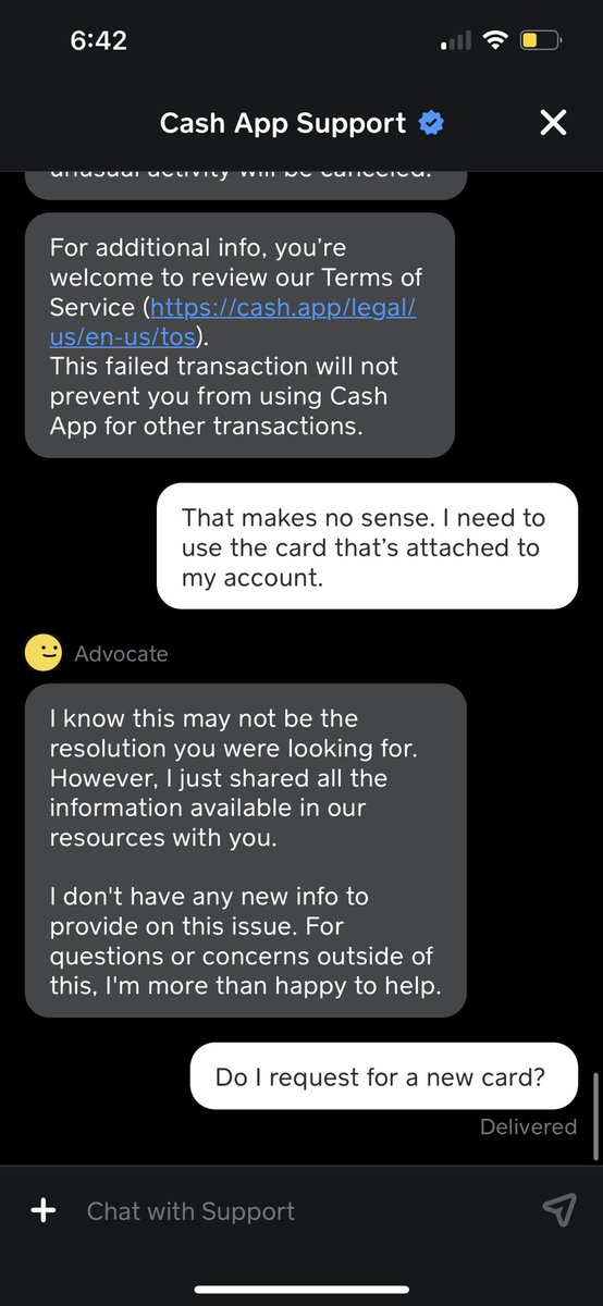 daniellebiacan's tweet photo. @CashApp may I get assistance? 
I just received a new card, I have sufficient funds, all my transactions keep getting declined for my protection and I can’t get an answer as to why. https://t.co/cqHAjBNcaU