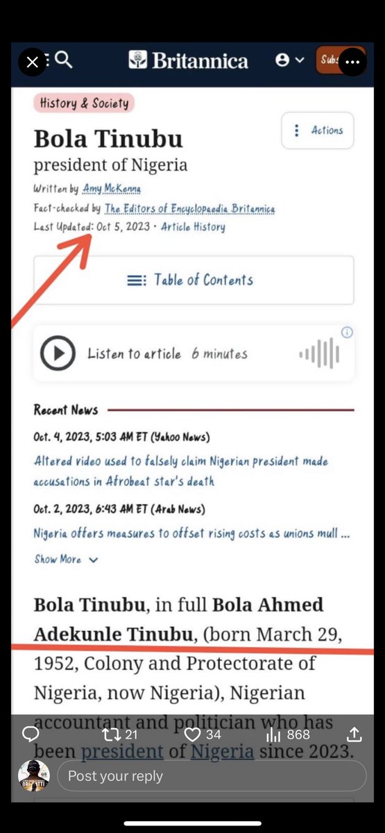 #CertificateGate_11: TINUBU UPDATES HIS WIKIPEDIA INFO ...

Tinubu’s media handlers are currently updating their boss' information on Wikipedia to tallying with new disclosures.

How the update stands to ulter or erase the already established FORGERY still a mirage.