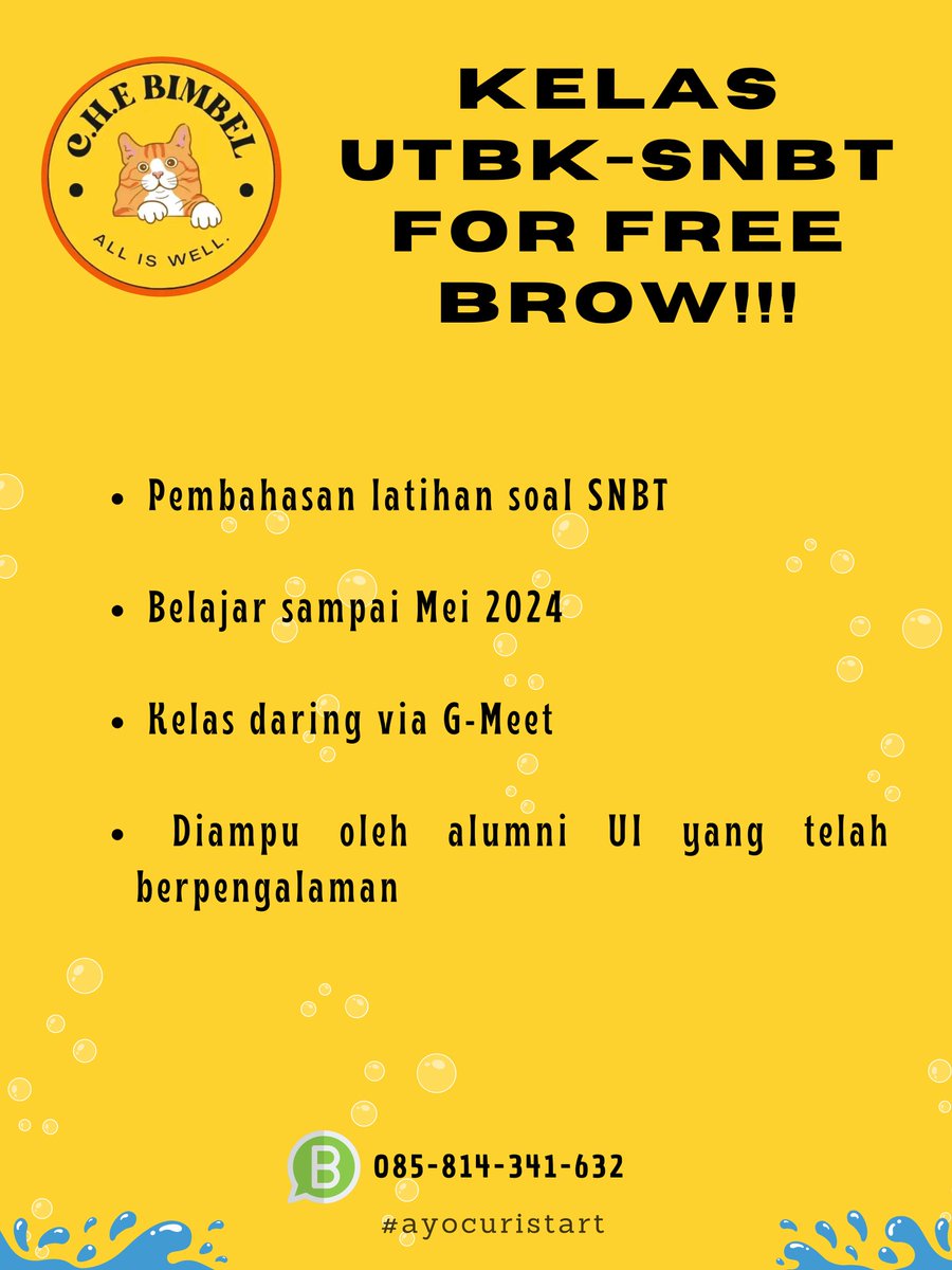 Hallawww semuaa!!!
Ada informasi baru nih!🤩
Untuk CP yang terbaru bisa dilihat dib bawah ini yaa!!!
Ternyata CP yang lama ngga berezzz!

Gas gasii! Tunggu apa lagi yakan, mumpung gratis!😎🥳