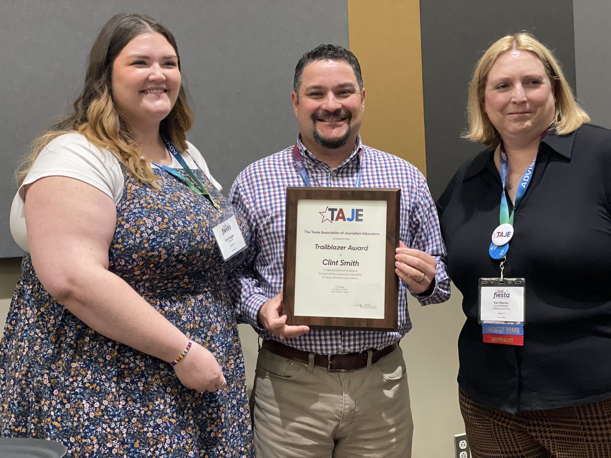 bradleywilson09's tweet photo. Congratulations to @ATPI Clint Smith who received @TxAJE Trailblazer Award today in San Antonio. @TigerTimesTHS https://t.co/xuE3BJ42Ak