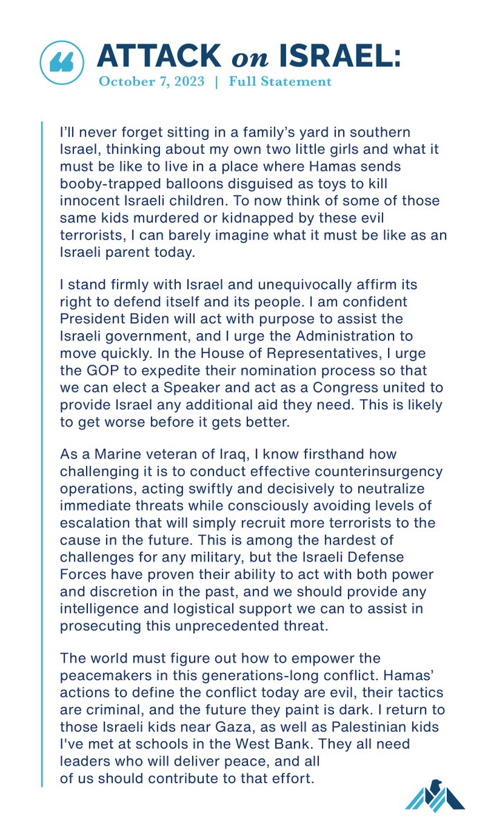 RepMoulton's tweet photo. As the violence in Israel continues, the world needs to come together to condemn this terrorism. My full statement: https://t.co/b20bY1gO9x