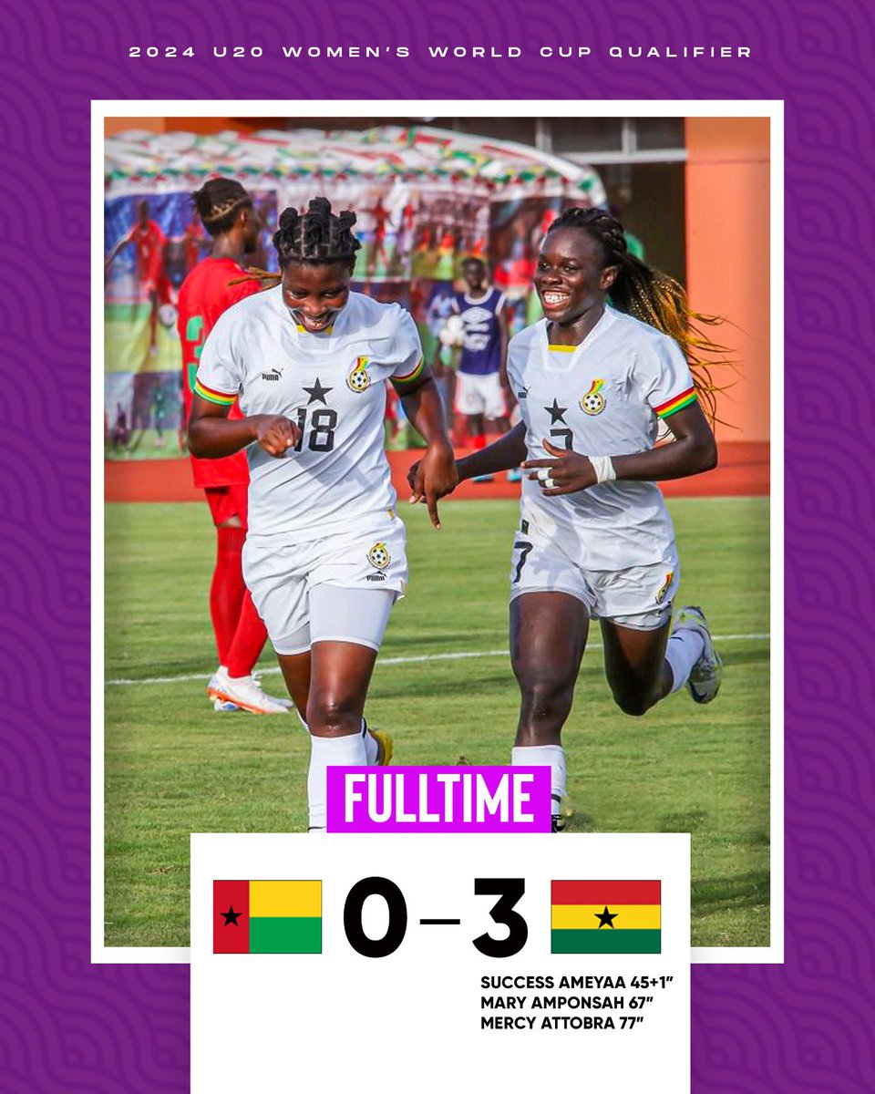 GhanaWNT's tweet photo. Full Time

🇬🇼 0:3 🇬🇭

#FIFAU20WWCQ #FIFAWWC 

C’mmon #BlackPrincesses 🇬🇭 
#StrongerTogether💪🏽 
#ShineBlackPrincesses✨
#BringBackTheLove 🥰 https://t.co/OiriSl2mTu