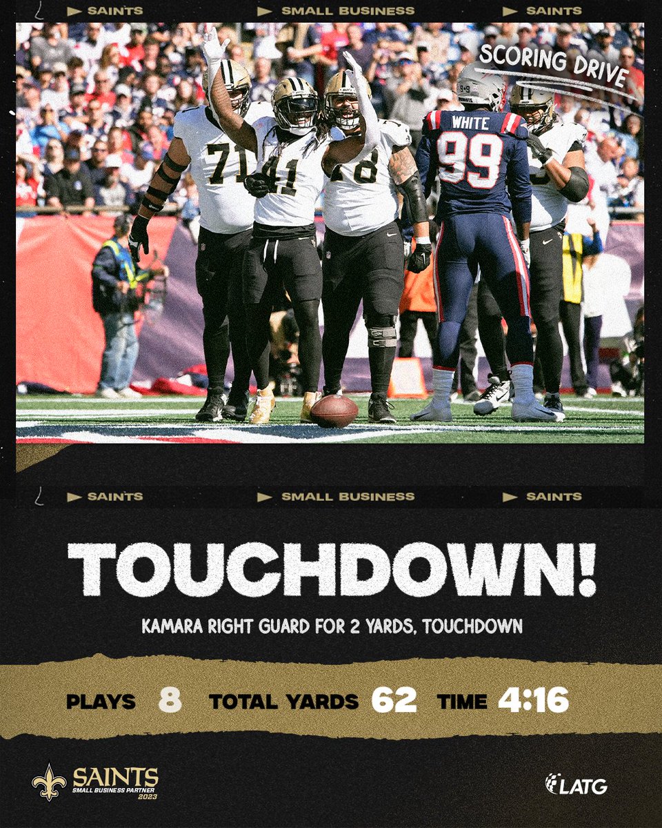Saints's tweet photo. A record-setting TD drive for @A_kamara6 👑

#Saints | @LatgInc https://t.co/zgFJhTzQCL