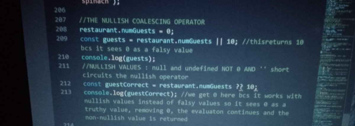 IceAdoniss's tweet photo. Day 1 of my #5DaysOfCode
Today, I learnt about Short Circuiting using logical operators (OR, AND and Nullish Coalescing operator).
#CodingJourney #tech #100DaysOfCode https://t.co/EEJ4nUQXy4