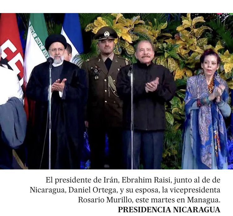 CYNTHIALVAREZ73's tweet photo. Hace un par de meses Ortega y Murillo reciben al presidente de Irán en Managua donde fraguan los ataques terroristas que llevarán a cabo contra el mundo LIBRE.
Ahí los tienen en Managua capital de Nicaragua
@IsraelinSpanish @netanyahu @judios_ @StateDept @IDF https://t.co/Yzitc1onWS