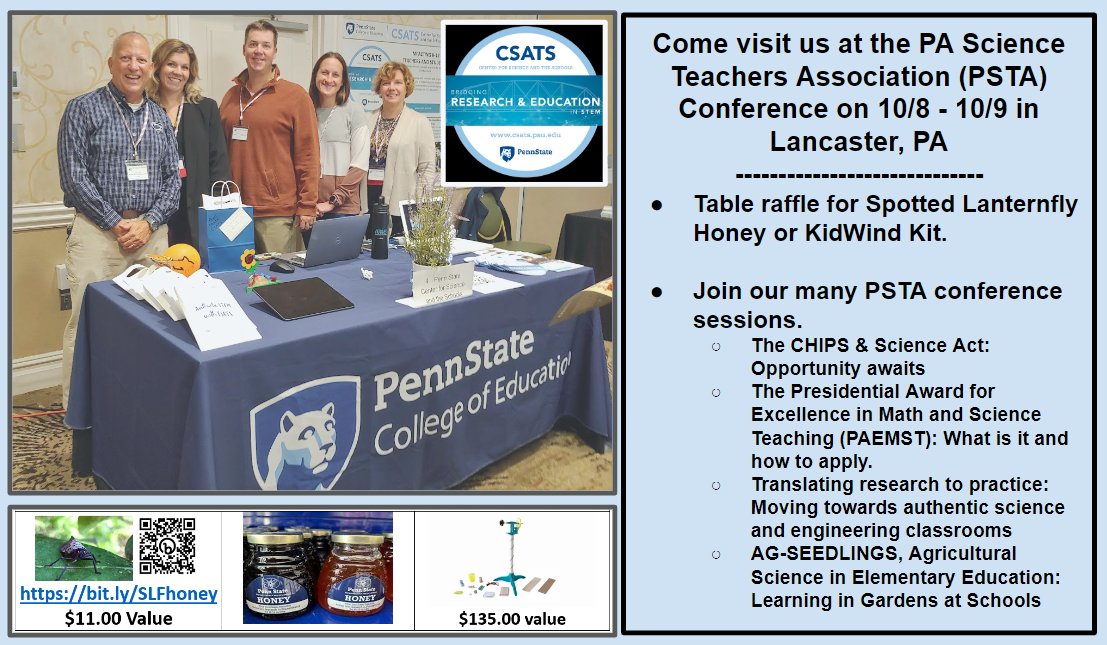 #K12 #STEM #WorkforceDevelopment #BroaderImpacts Grateful for the opportunity to serve PA teachers at the 2023 Pennsylvania Science Teachers Association (PSTA) <a href="/TeachPASci/">Pennsylvania Science Teachers Association (PSTA)</a> conference in Lancaster, PA 10/8 &amp; 10/9. We would love to connect with you there! bit.ly/3PLjvMI