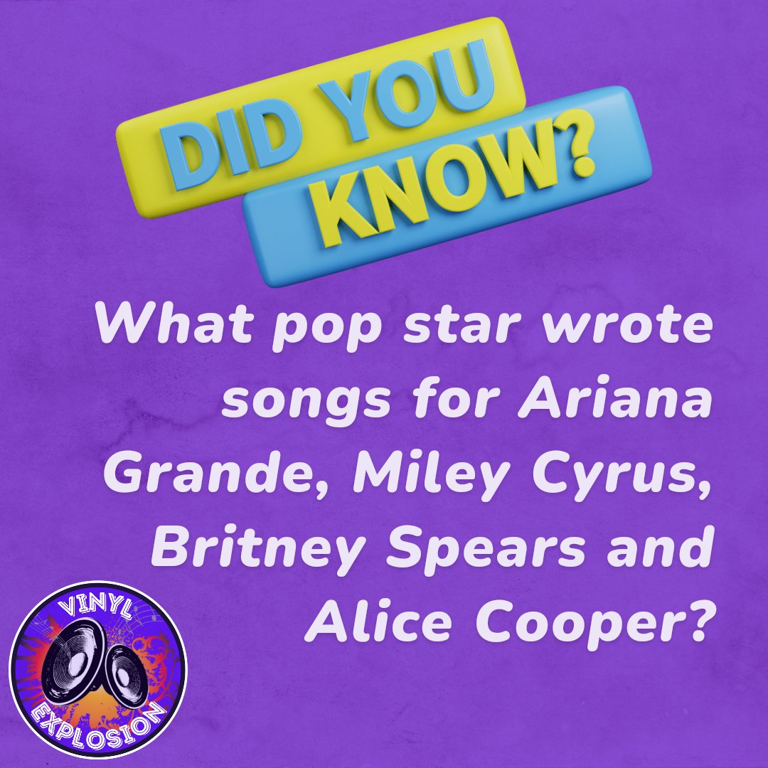 VinylExplosion's tweet image. Question: What pop star wrote songs for Ariana Grande, Miley Cyrus, Britney Spears and Alice Cooper?

Answer: Kesha

#MusicTriviaChallenge #TriviaTunes #MelodyMasters#SoundtrackSecrets #NoteNerds #MusicTrivia