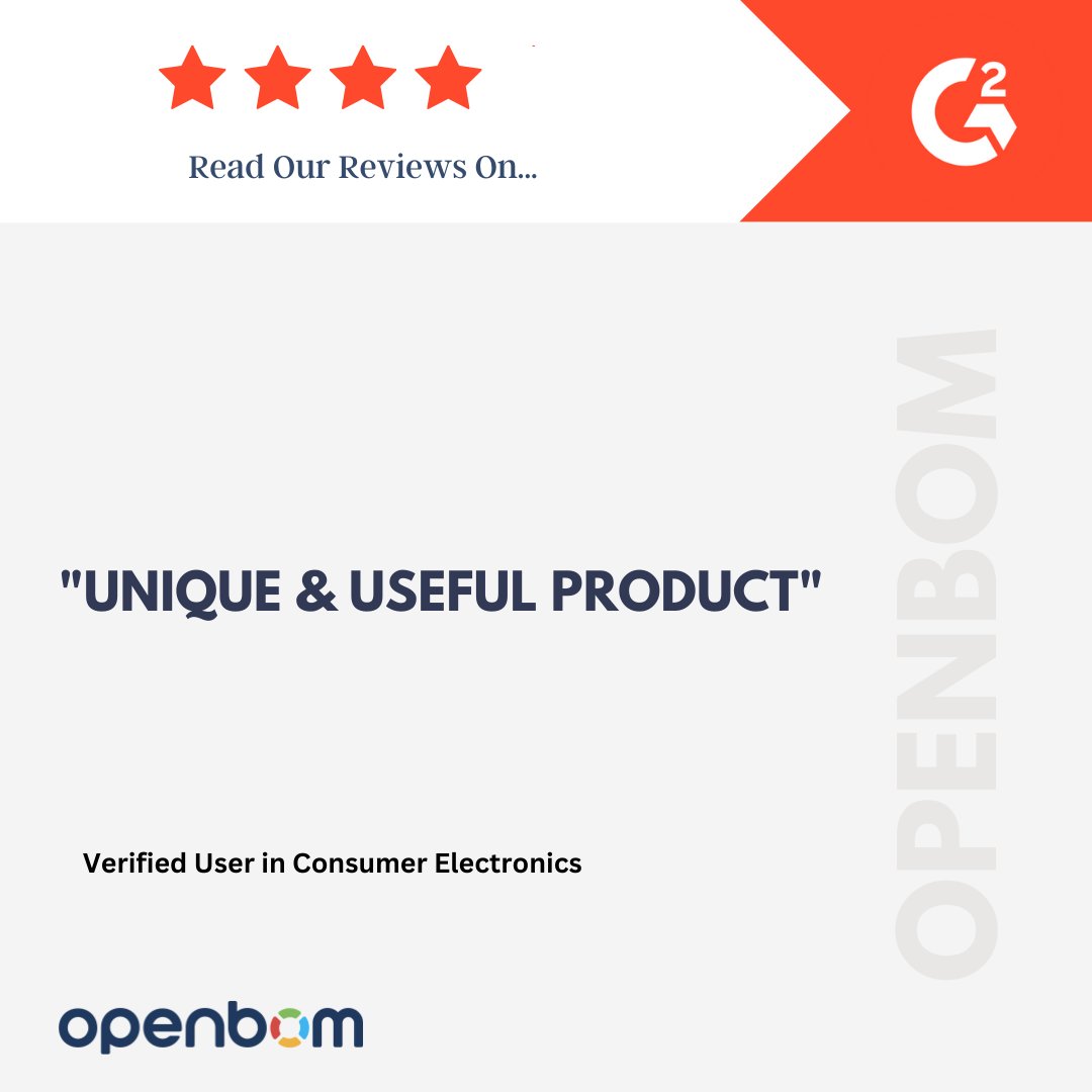 openbom's tweet image. 🌟 Unfold the magic of a truly unique and useful product! A thrilled user praises OpenBOM on G2 for standing out in the crowd. 

#OpenBOM #UniqueSolution #UsefulTool 🛠️

bit.ly/41r4ToZ