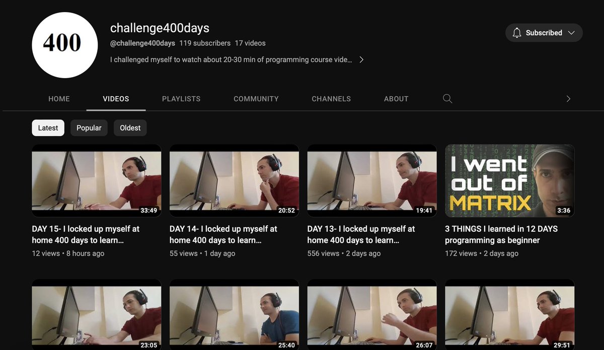emreckartal's tweet image. 33 yaşında bir adam 400 günlük bir challenge&apos;a başlamış.

Amacı full-stack developer olmak. 400 gün boyunca her gün 20-30 dakika bu amaç için çabalıyor. Her gün de süreci paylaşıyor.

İngilizcesini iyileştirip başka bir ülkeye taşınmak ve full-stack developer olmak istiyormuş.