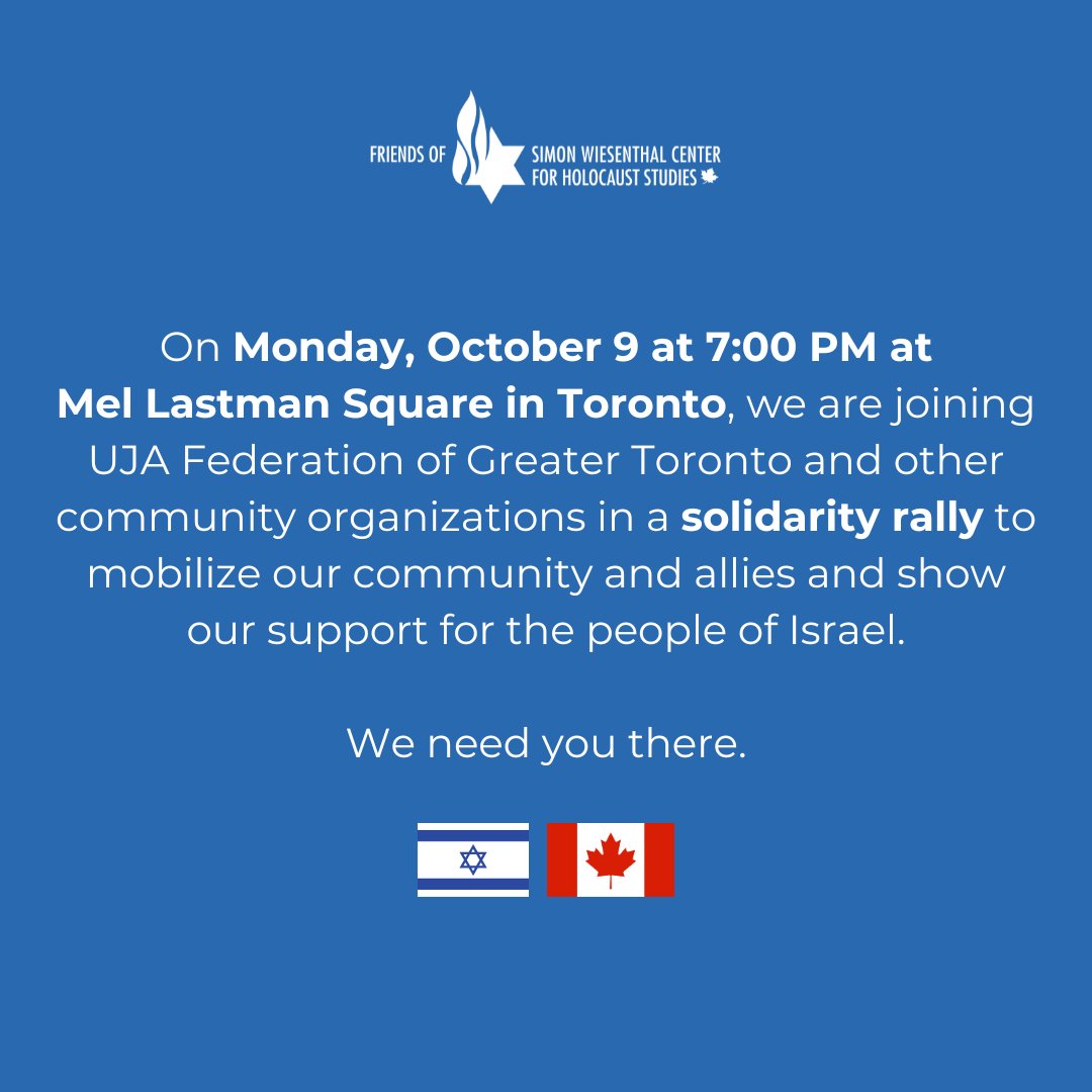 Join us tomorrow to stand in solidarity with the people of Israel. We need you there. 🇮🇱