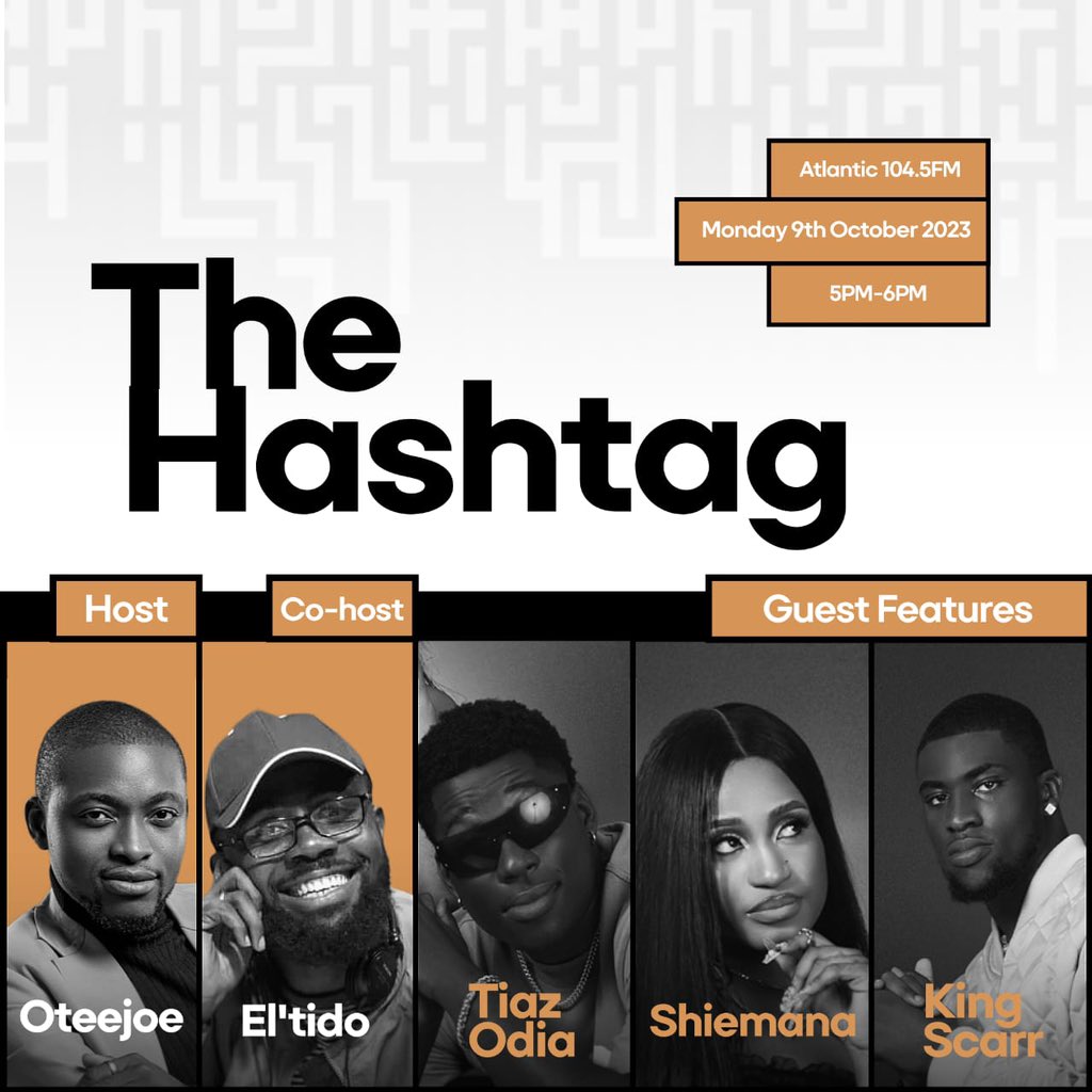 oteejoe's tweet photo. Tomorrow I’ll be back on Radio @atlanticfmuyo as I bring back our Flagship Social magazine radio Show #TheHashtag 
I alongside @eltidoedem and the crew will be playing host to @king_scarrr @tiazodia and @_shiemana as we discuss their recent collaboration on king Scarr’s #Company https://t.co/S4vvHuRSj2