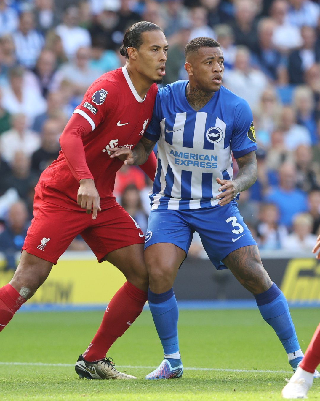 Igor battles with Virgil van Dijk at a corner. Come on Albion!