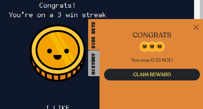 CryptoChapel's tweet photo. GM! Hey #Streakers it counts more than ever if you're "Degen" enough for "sh*ts and giggles" ๐ป๐๐ #Sidebets a real thing thanks to the Builders at @degencoinflip @degenfatcats #SOL #NFT #BuildersBuild addicting and fun. Hate saying this but "coming soon" lol Enjoy Responsibly https://t.co/Ez32rm4I0V