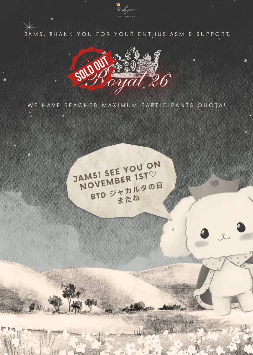 batuputih_ruki's tweet photo. [ ROYAL 26 RSVP CLOSED ]

Thank you for your interest in joining us.

We have reached the maximum participants quota 🎉

JAMs who missed the reservation can still get our limited 'On The Spot' package. So please do come!

See you there!
#ROYAL26_FOR_RUKI #白岩瑠姫 https://t.co/TWIi13kSSc