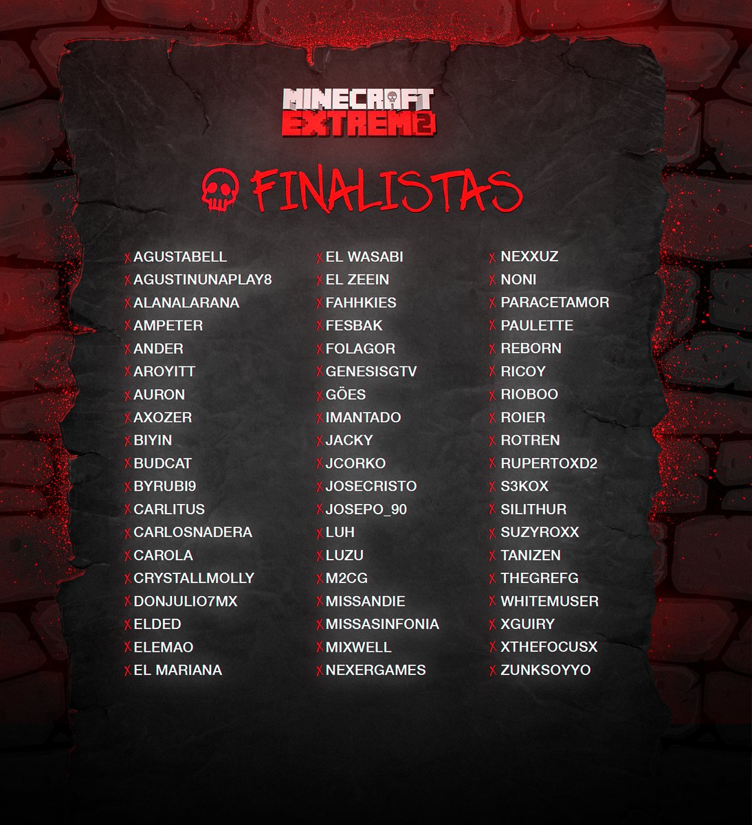 Minecraft_Auron's tweet image. Lista oficial de los finalistas de Minecraft Extremo 2✅

Hoy a las 20:30 PM España...📷