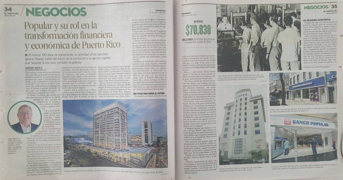 RaulAlzaga's tweet photo. Pocos saben que Banco @popular de Puerto Rico es uno de los 15 bancos más antiguos de América Latina (fundado en 1893) y el 2do mas antiguo del Caribe que aun está en operaciones. Hoy @ElNuevoDia resume ese proceso evolutivo en la banca puertorriqueña.
#130Aniversario https://t.co/d7aTIfcF7S