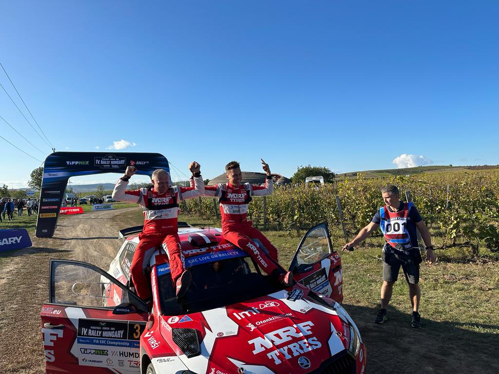 First  emotions after finish at #RallyHungary and trophies🥉🏆🥳