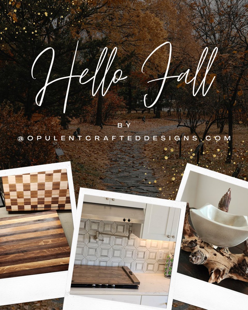 Fall is here and it reminds us of the warm woods tones we love so much. Tell us your favorite thing about Autumn. #opulentcrafteddesigns #customfurnishings #customdecor #woodandmetal #shopnow #heirloomcreators #historicjoinery #freequotes