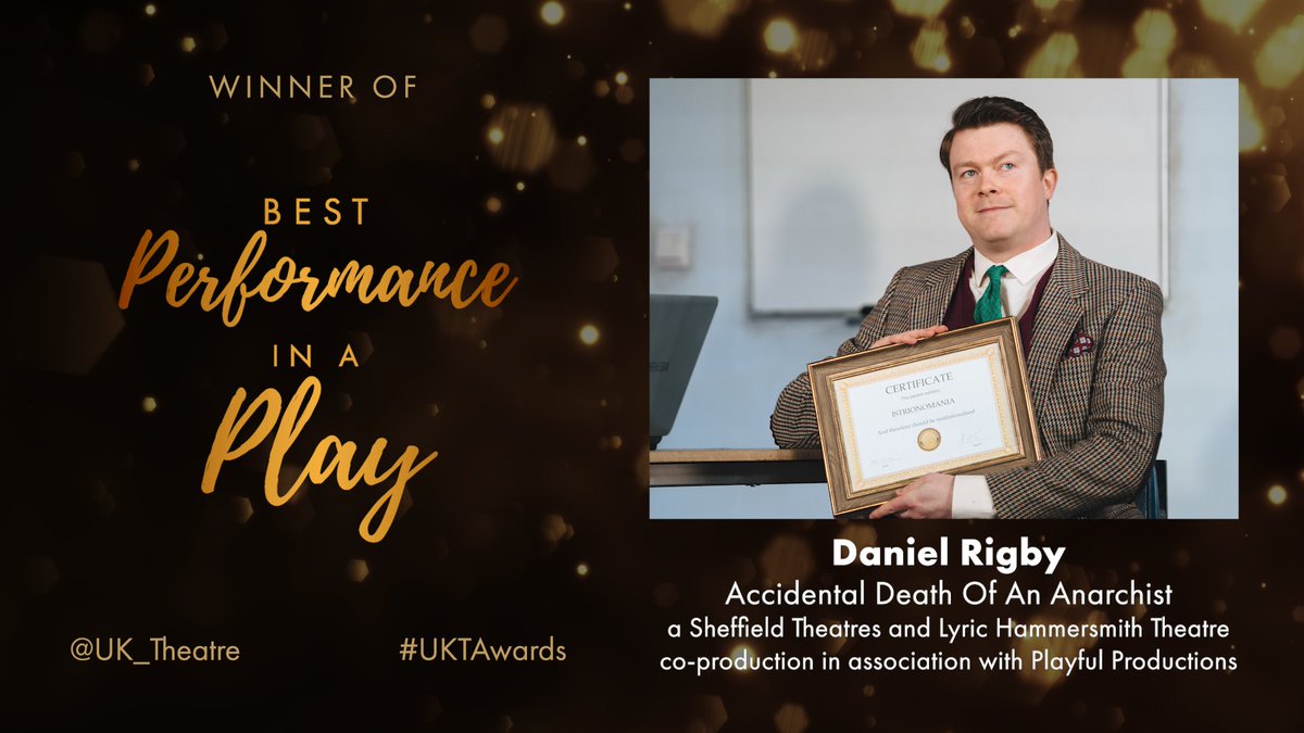 uk_theatre's tweet image. The winner of the UK Theatre Award for Best Performance in a Play is @danielrigby for Accidental Death Of An Anarchist, a #SheffieldTheatres and @LyricHammer co-production in association with @Playfulprods.

#UKTAwards