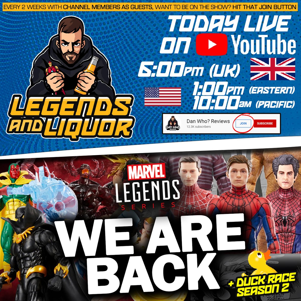 DanWhoReviews's tweet photo. LIVE TODAY🍻 6:00PM 🇬🇧 (1:00PM Eastern / 10:00AM Pacific 🇺🇸)  Legends &amp; Liquor WE ARE BACK!! Marvel Legend News Catch Up &amp; NYCC Predictions!   ⬇️

https://t.co/cexL0UXv3C

#Marvel #MarvelLegends #Hasbro #Haslab #Avengers #NYCC https://t.co/fwCzrj8RtR