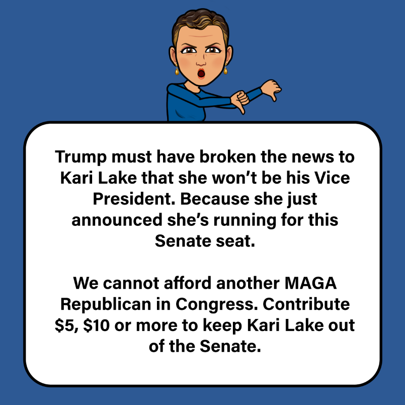 RubenGallego's tweet photo. Kari Lake just announced she’s running for Senate in Arizona. Can you rush a donation and help us have the resources to fight back?