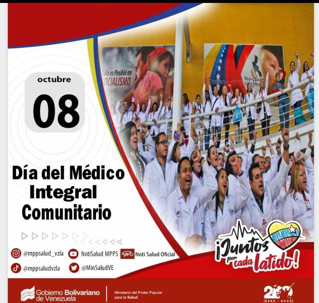 Feliz Día a Todas y Todos los integrantes del Ejército de Batas Blancas en su Día, Mi Admiración y Respeto, mi Reconocimiento a su Ardua Labor Felicidades, Gracias por creer en su País atendiendo al prójimo a pesar de las vicisitudes y cumpliendo el legado del Cmdte Eterno