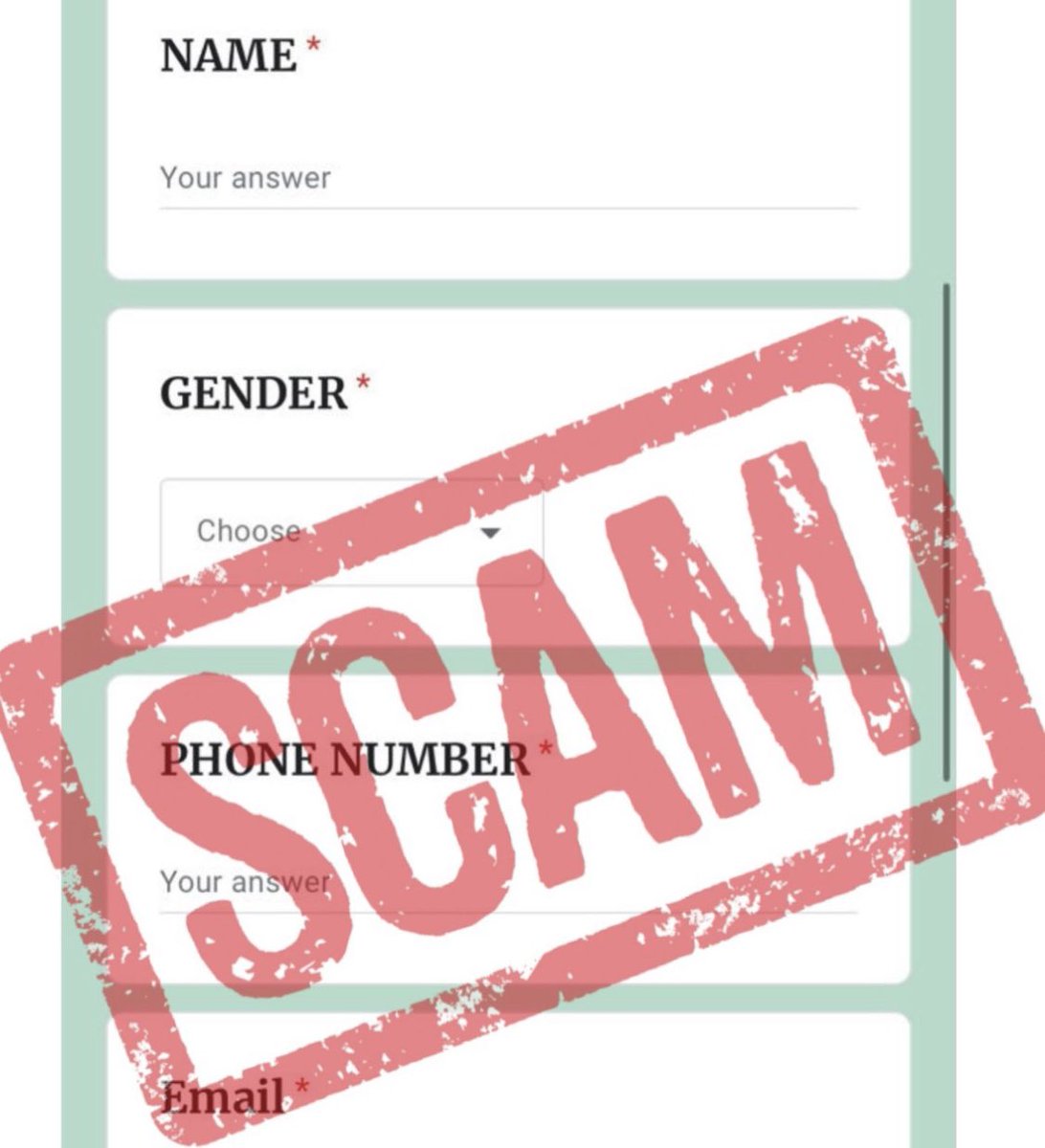 NasscoNigeria's tweet photo. SCAM ALERT‼️ 
Fraudsters have created FAKE National Social Register “verification forms” online  to defraud unsuspecting members of the public. This is a SCAM! Do not fill out any such forms or join Whatsapp groups or share your personal information through text messages to persons claiming to work for NASSCO.