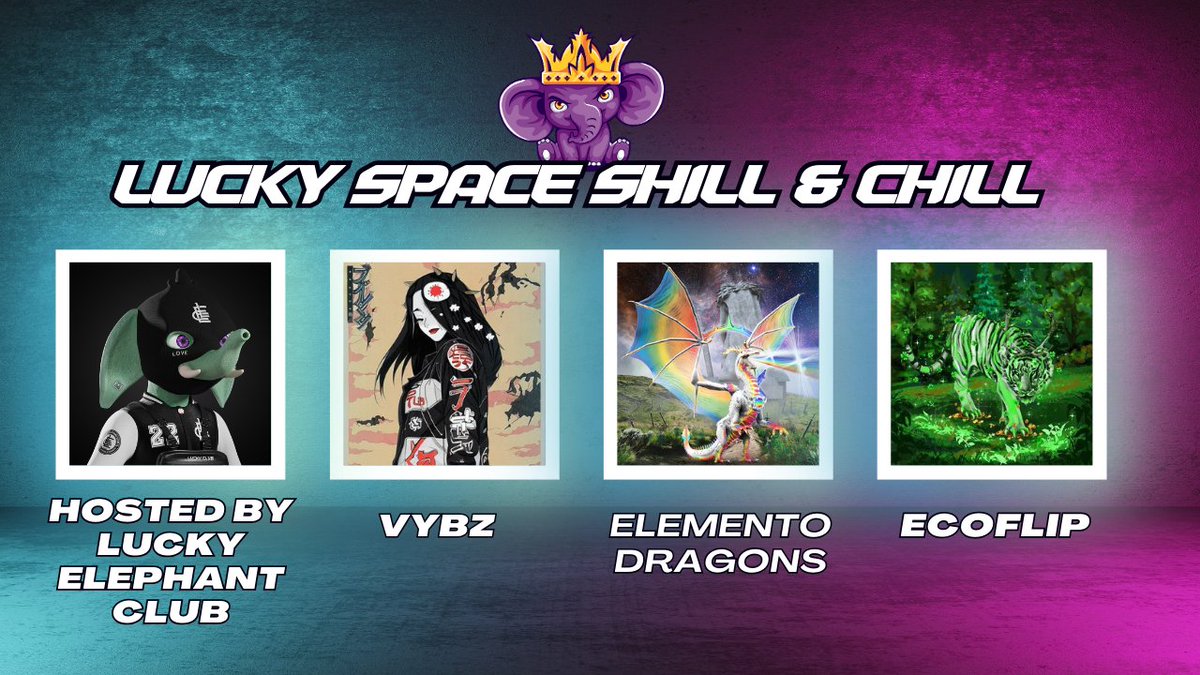 LuckyEllyClub's tweet photo. LEC JungleTalks: Pop-Up Shill &amp; Chill Space Edition! 🌴 

Get ready for a wild ride today at 2:00 PM EST!

0.01 #ETH for one lucky listener

Hosted by @LuckyEllyClub w/ special guests.
@ElementoDragons
@Ecoflip_io
@vybz_gr
 https://t.co/QD6W50xlBz

#NFTCommunity #NFT #nftgiveaway https://t.co/8m1nOnQ9Wk