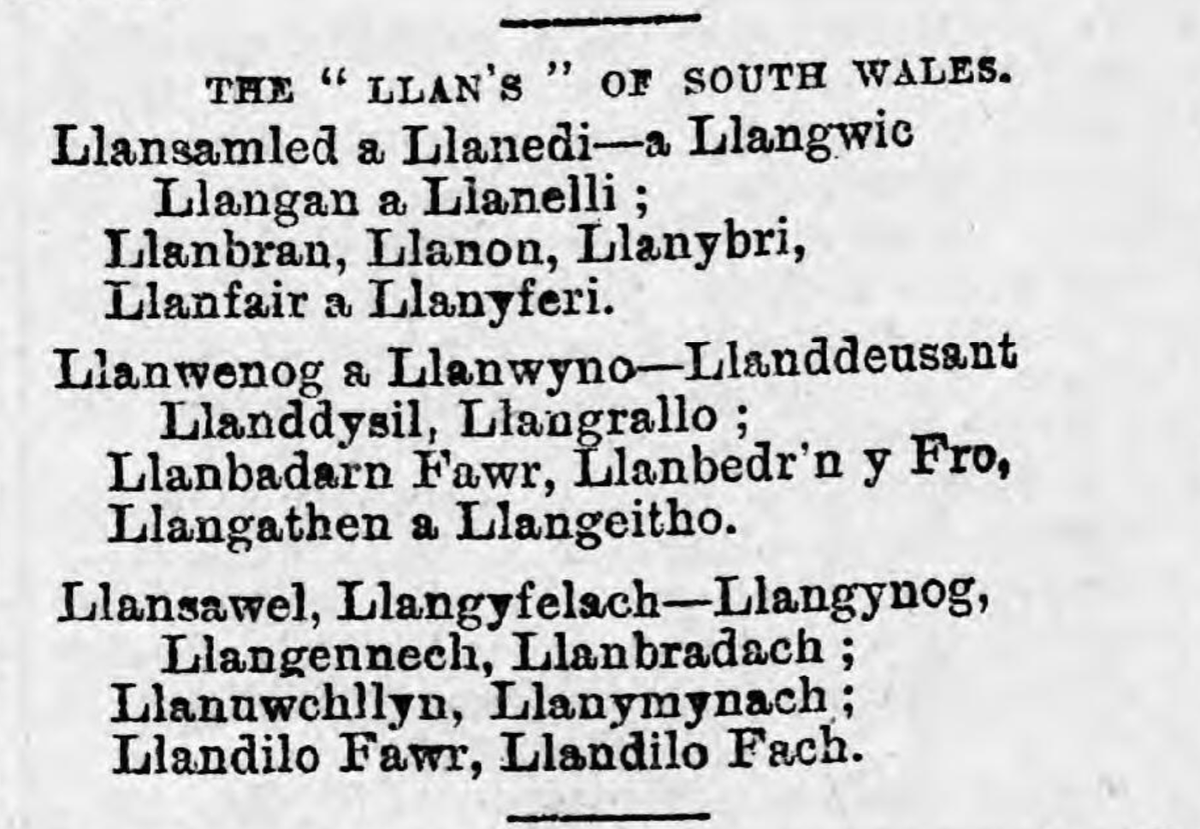 The Llans of South Wales......