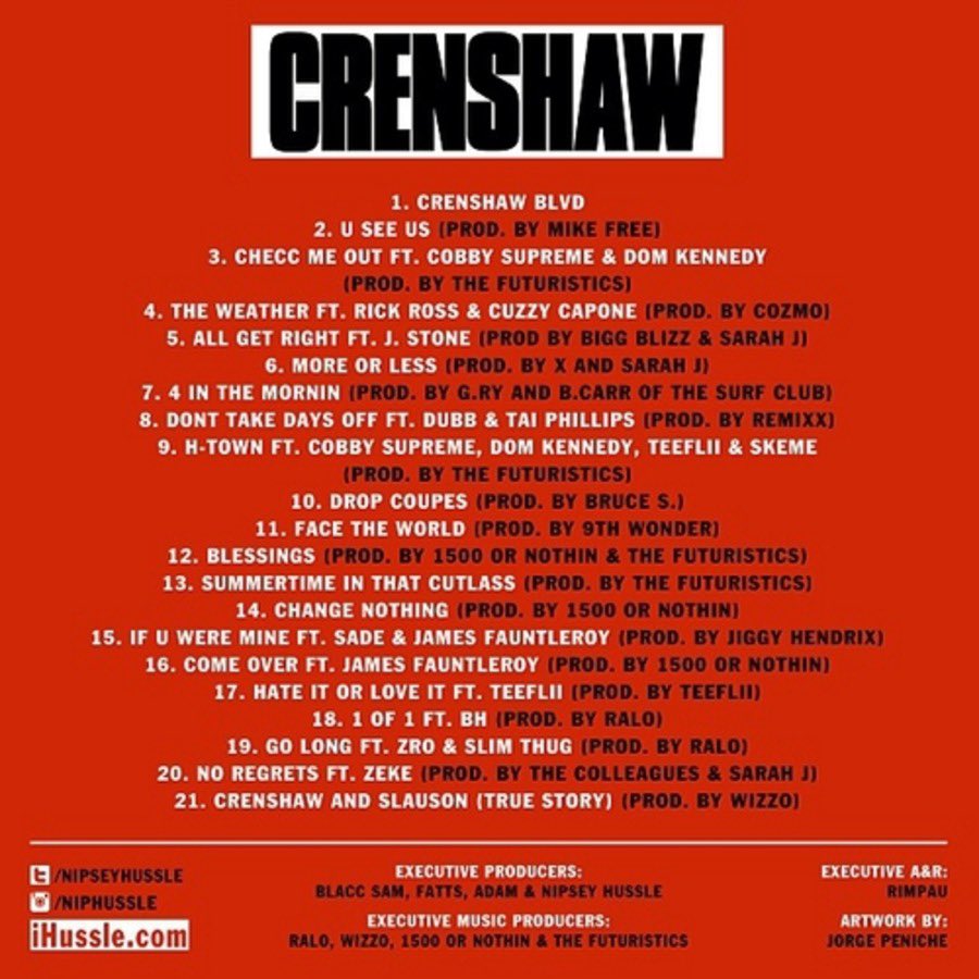 Today marks 10 years since Nipsey dropped the legendary $100 mixtape “Crenshaw” 🏁 - Worlds first $100 mixtape - Sold over 1,000 copies in less than 24 hours alongside pop up store - Jay Z dropped $10,000 to pick up 100 copies #LLNH