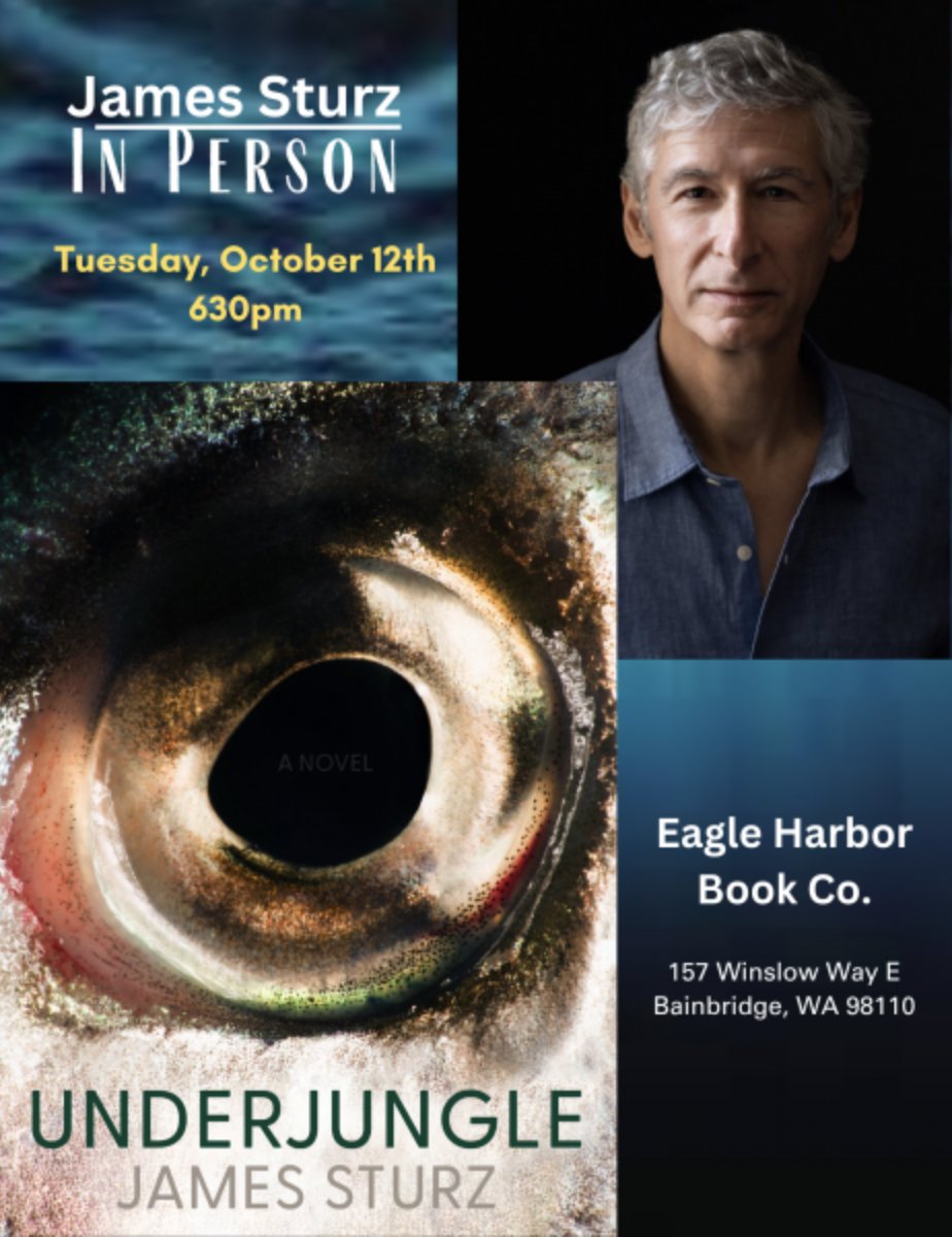 jamessturz's tweet photo. UNDERJUNGLE events this week Tue Oct 10 at @ThirdPlaceBooks, in Seward Park, Seattle, in conv w/ @thomas_k; Thu Oct 12 at @EagleHarborBook on Bainbridge Isl; and Fri Oct 13 at the @OutriggerC in Honolulu, sponsored by @ExplorersClub Hawaii Chapter. More at https://t.co/KtQBXFXUmW https://t.co/qLgOaRQUE2