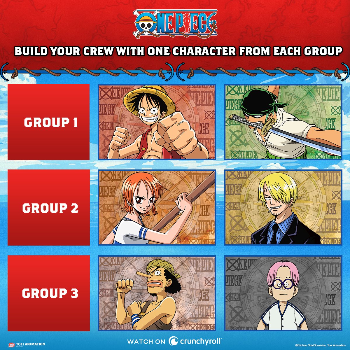 OnePieceAnime's tweet photo. Who are you bringing alongside you to the Grand Line? 🤔 #OnePiece https://t.co/3Fj2Yyrw2x