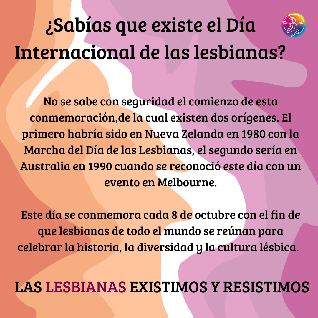 ¿Sabías que existe el Día Internacional de las lesbianas?

 Este día se conmemora cada 8 de octubre con el fin de que lesbianas de todo el mundo se reúnan para celebrar la historia, la diversidad y la cultura lésbica.