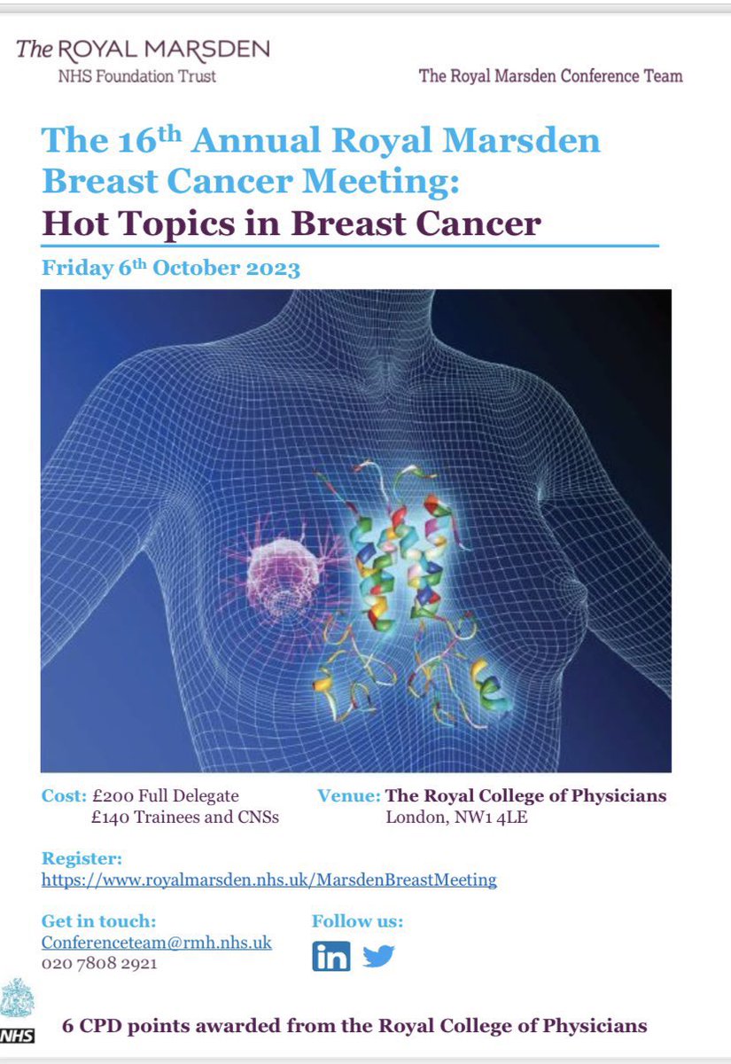 CritterSci's tweet photo. Great to be at the 16th Hot Topics in Breast Cancer meeting by @trmeducation @royalmarsdenNHS and add genomics perspective https://t.co/gGvK6uPkix