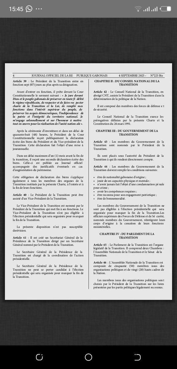 NnguStan's tweet photo. #Gabon #ParlementDeTransition Cherchez l'erreur, si erreur il y'a...
La Charte de la Transition sur laquelle le Président de Transition,@oliguinguema , a prêté serment dit clairement en son Chapitre IV Du Parlement de la Transition :
Art.46: 70 Députés
Art.47: 50 Sénateurs.
... https://t.co/6SZlDlKL5x