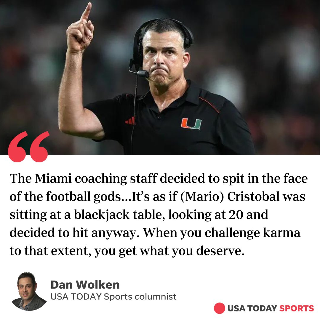 Miami could have taken a knee. 

But head football coach Mario Cristobal ran a play. 

A fumble and a Georgia Tech rally put the Hurricanes at the top of this week's Misery Index, <a href="/DanWolken/">Dan Wolken</a> writes. 

🔗: tinyurl.com/2jvnfv4x