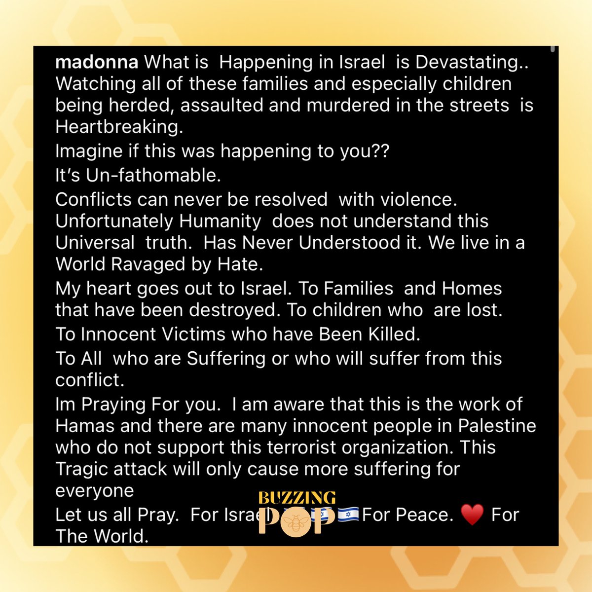 BuzzingPop's tweet photo. Madonna voiced her support for Israel amid their conflict with Gaza. https://t.co/qU8tgv8mRD