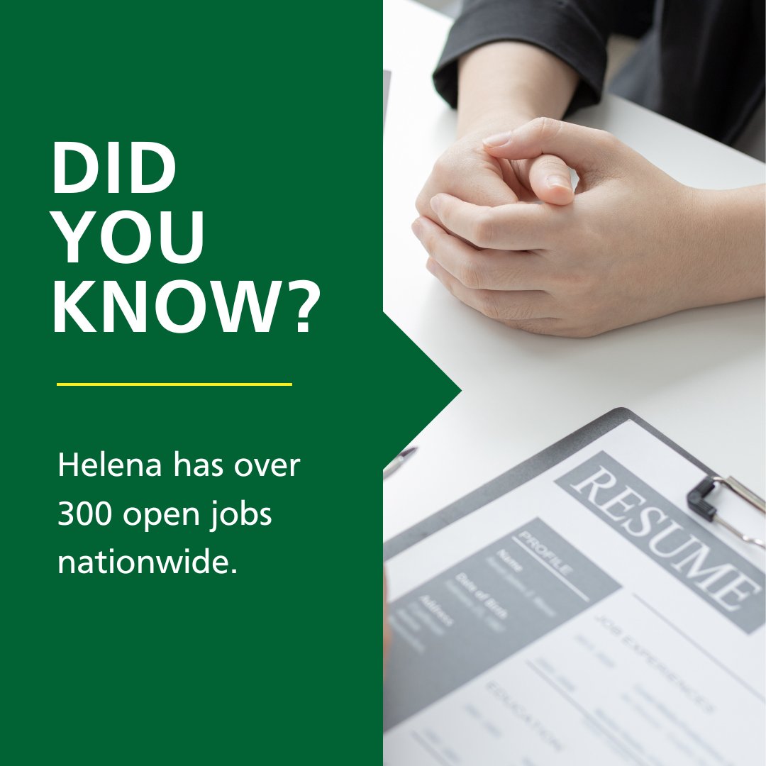 #DYK Helena has almost 300 open jobs nationwide? Including Truck Drivers, Sales Reps, Business Managers, Applicators, General Laborers, Office Coordinators, Finance, and Operations, we have a job waiting for you. Find your fit in our Powerhouse.
#HelenaCareers