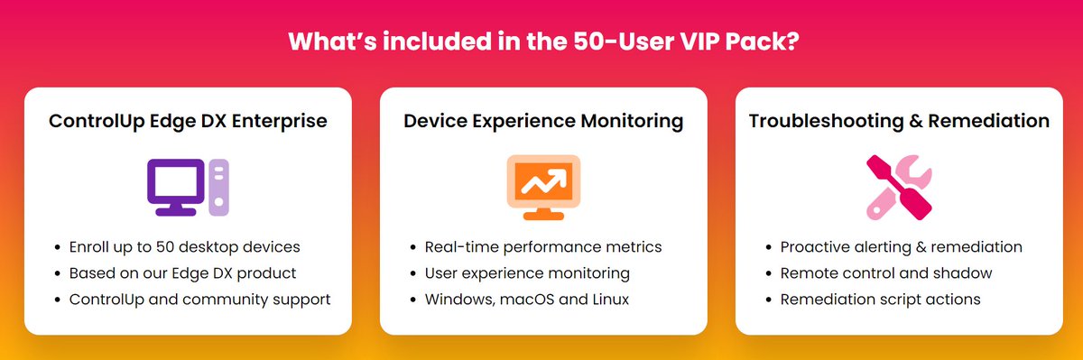 ControlUp's tweet photo. Elevate your digital experience to VIP status with #ControlUp's Edge DX VIP Pack! 🚀 Unlock the full potential of your endpoints and edge devices. Learn more and supercharge your IT performance with 50 free user licenses: https://t.co/TXQI5EvH1m #ITPerformance #ControlUpVIP #DEX https://t.co/4OasIcmoiC