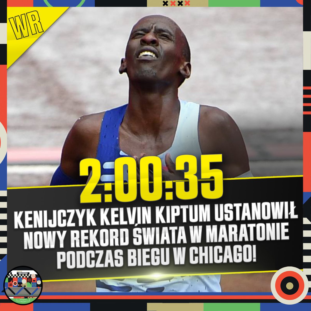 Sportowy_Kanal's tweet photo. ‼️2:00:35‼️

🇰🇪 Kenijczyk Kelvin Kiptum ustanowił nowy rekord świata w maratonie podczas biegu w Chicago!

KOSMOS 🙆 https://t.co/RtXITnhADn