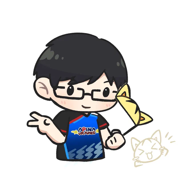 アピにゃんフォトプロップスあったらいいなっていうらくがき (うっちさんに持たせて見たけど、使わなさそう)