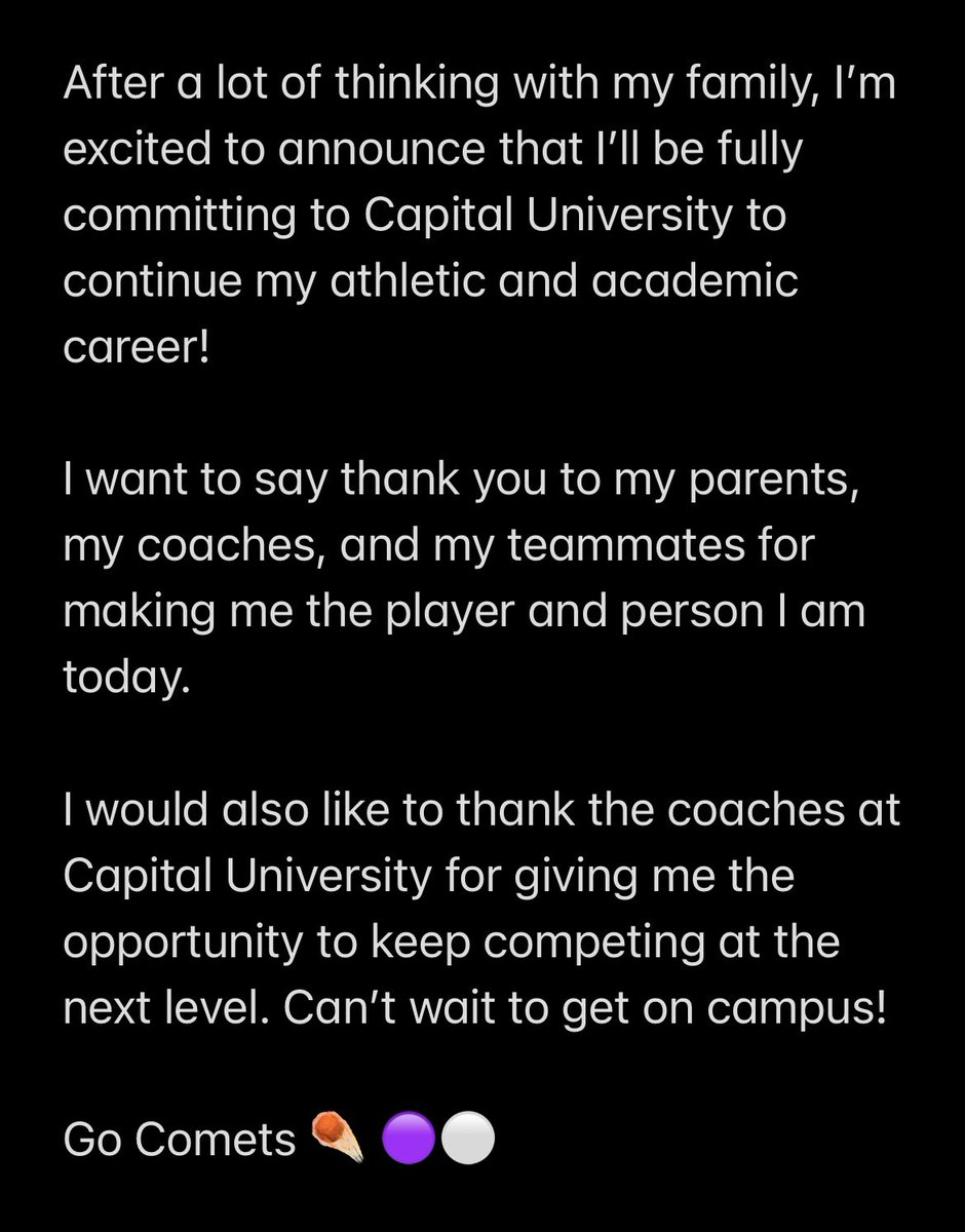 Committed to @CapitalU_FB, I can’t wait to get on campus! Recruitment is now closed. @CoachBenBurns @CoachFoos @ScottGillispie7 @coachaplace @Capital_U @sciotofootball