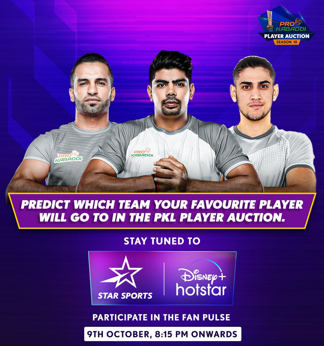 Ready to make your picks for your favourite teams? 🤩 Participate in the  Fan Pulse tomorrow, 8:15 PM onwards - stay tuned 📱💻 #ProKabaddi  #PKLPlayerAuction #FanPulse #PKLSeason10
