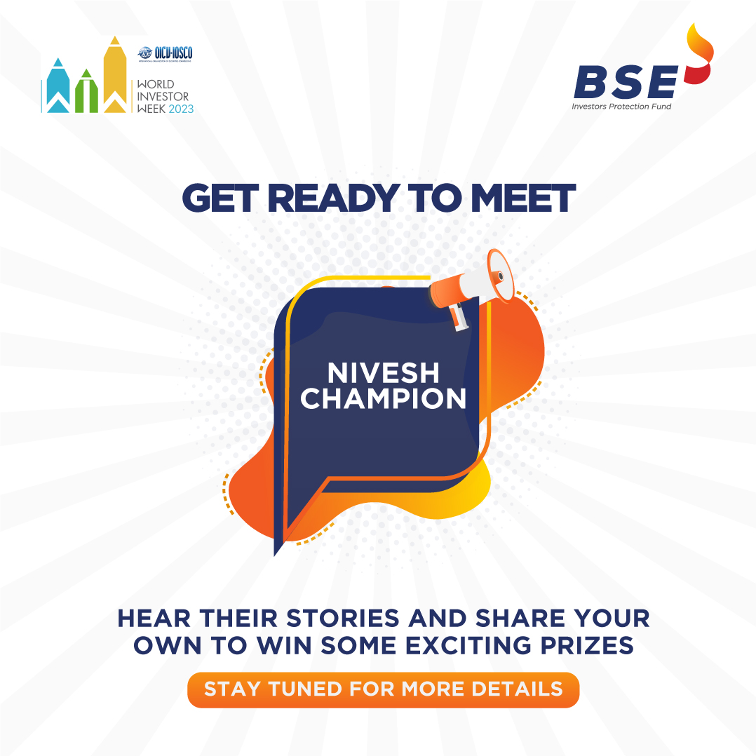 BSEIndia's tweet photo. Unlock the wisdom of the NIVESH CHAMPION. Learn from their triumphs over market challenges and share your own story for a chance to shine on the #BSE website and social media. Get inspired, get featured, and win big!
#WIW2023 #ShareYourStory #NiveshChampion #worldinvestorweek2023