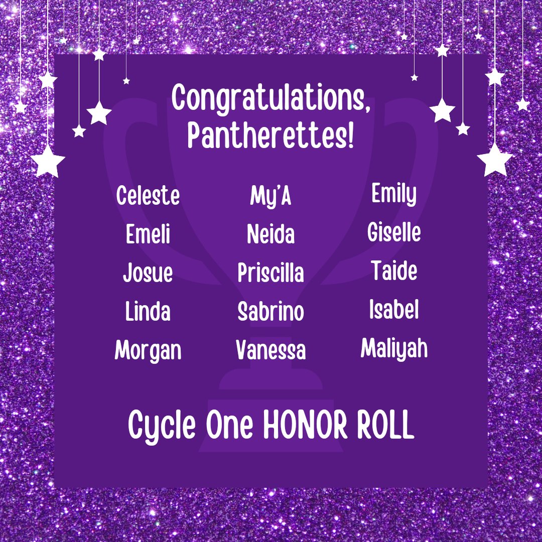 Congratulations to the Pantherettes who earned ✨️HONOR ROLL✨️ for Cycle 1! Keep up the great work! 💜🩶🐾